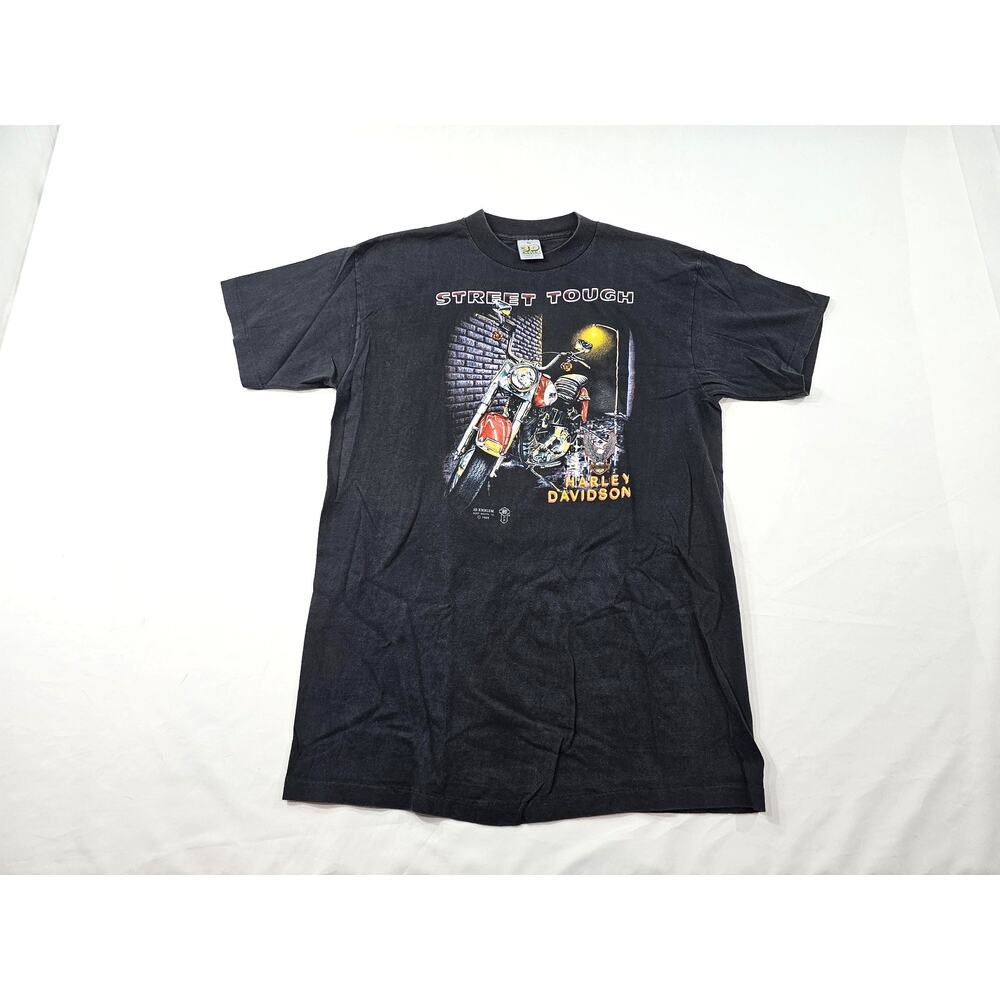 3d Emblem Harley Davidson Street Tough Black T-Shirt Double Sided Graphic Sz L